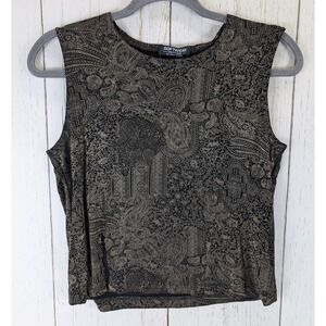 Softwear‎ Petite Size Small Gold Black Paisley Print Sleeveless Top
